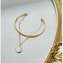 White shell round small double - layer adjustable opening hot sale gold plated designer bangle